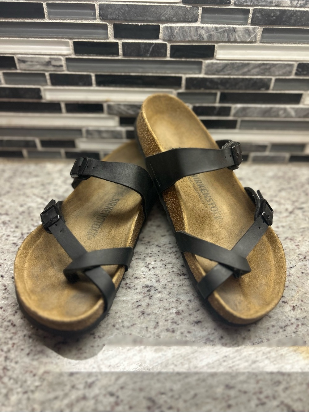 Birkenstock Mayari Black Strappy Cork Footbed Sandals size 7(38)
